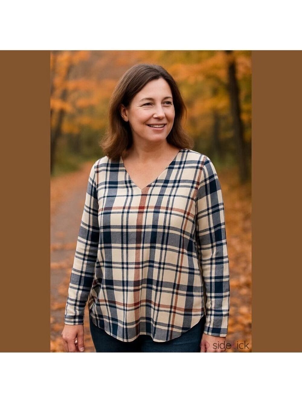 Youtalia Plaid V Neck Long Sleeve Shirt Medium